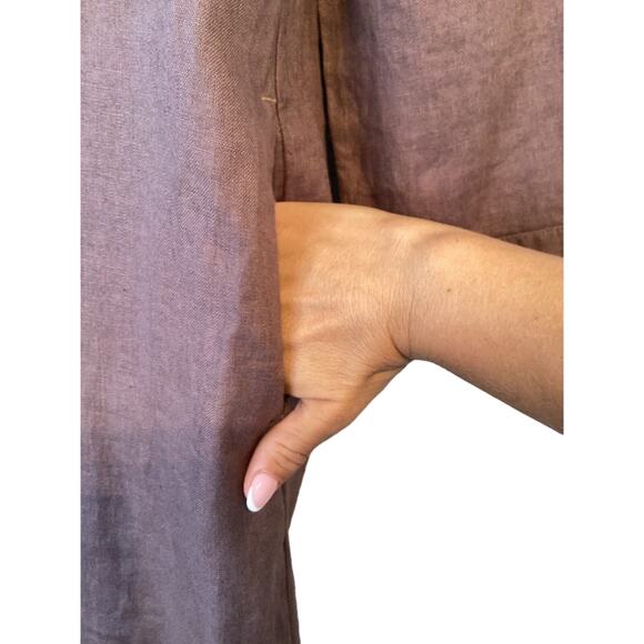 NWT Garnet Hill Linen Collared Popover Dress Size 0 Purple Pleated Pockets Short - Picture 5 of 10